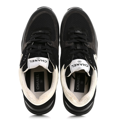 Chanel Mesh Suede Grained Calfskin Womens CC Sneakers 39.5 Black White 2 of 13