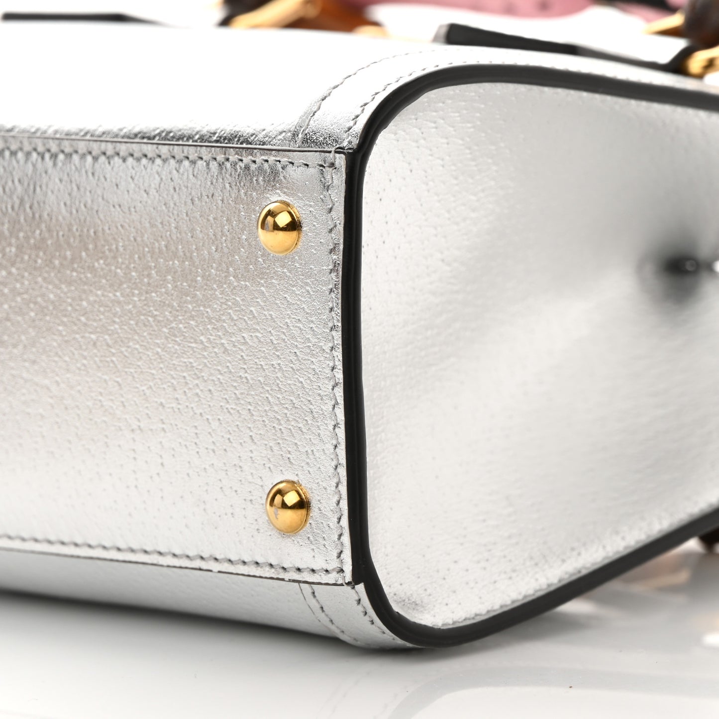 Textured Calfskin Mini Diana Tote Bag Silver Wild Rose