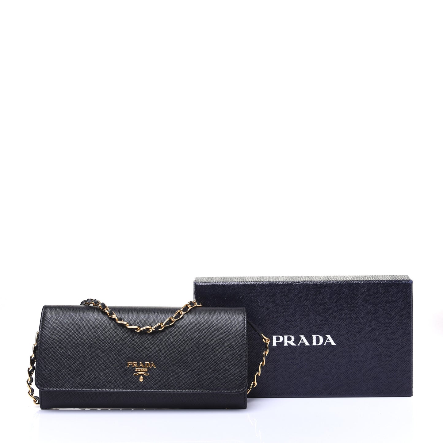 Saffiano Metal Oro Chain Wallet Black