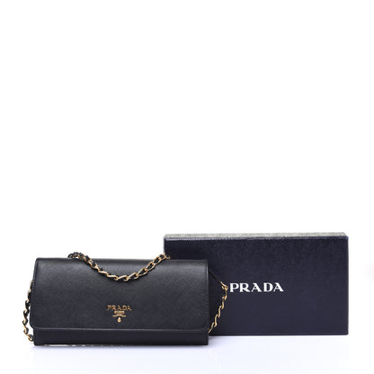 Prada Saffiano Metal Oro Chain Wallet Black 13 of 13