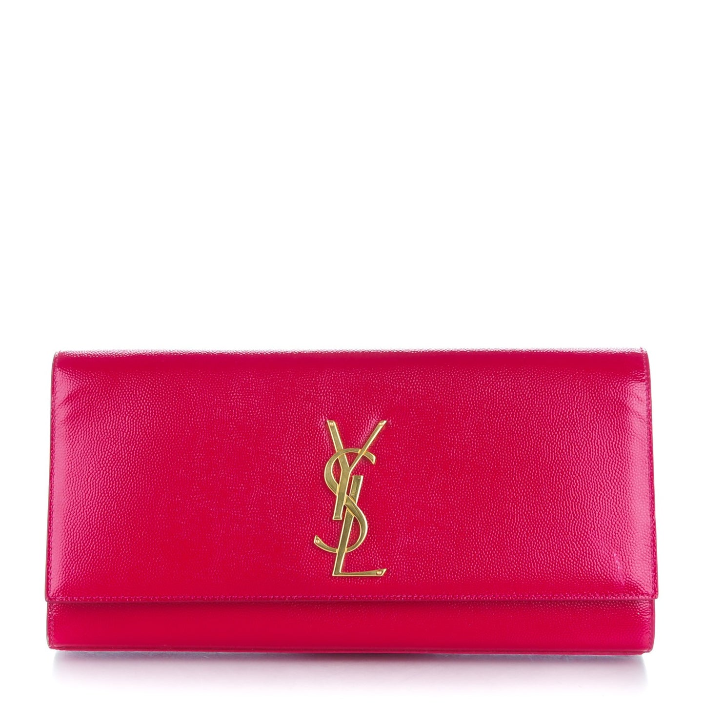 Textured Patent Calfskin Classic Monogram Clutch Fuchsia