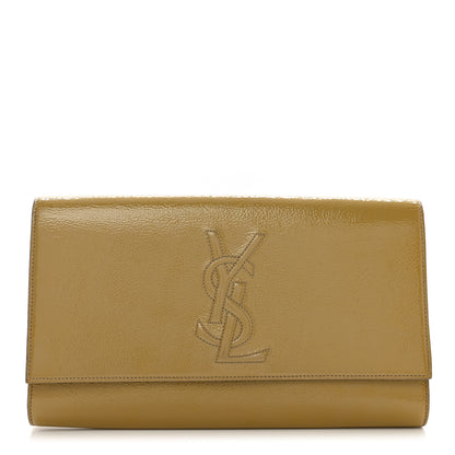 Saint Laurent Textured Patent Calfskin Monogram Large Belle De Jour Clutch Lemon 1 of 10