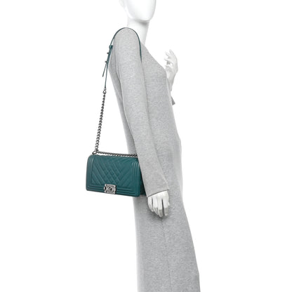 Chanel Calfskin Chevron Quilted Medium Boy Flap Turquoise 2 of 15