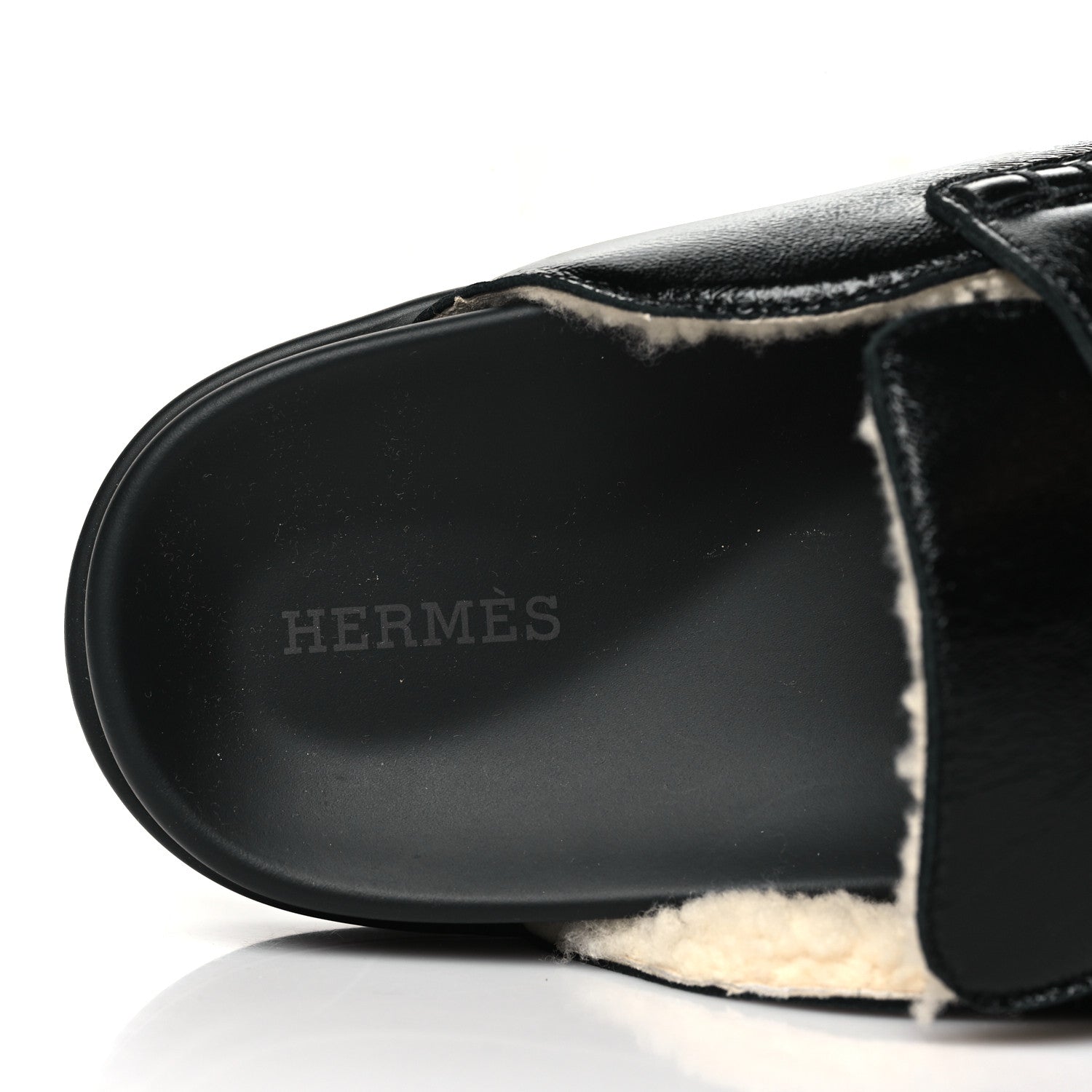 Hermes Glazed Nappa Shearling Go Mules 37.5 Black Ecru 7 of 8