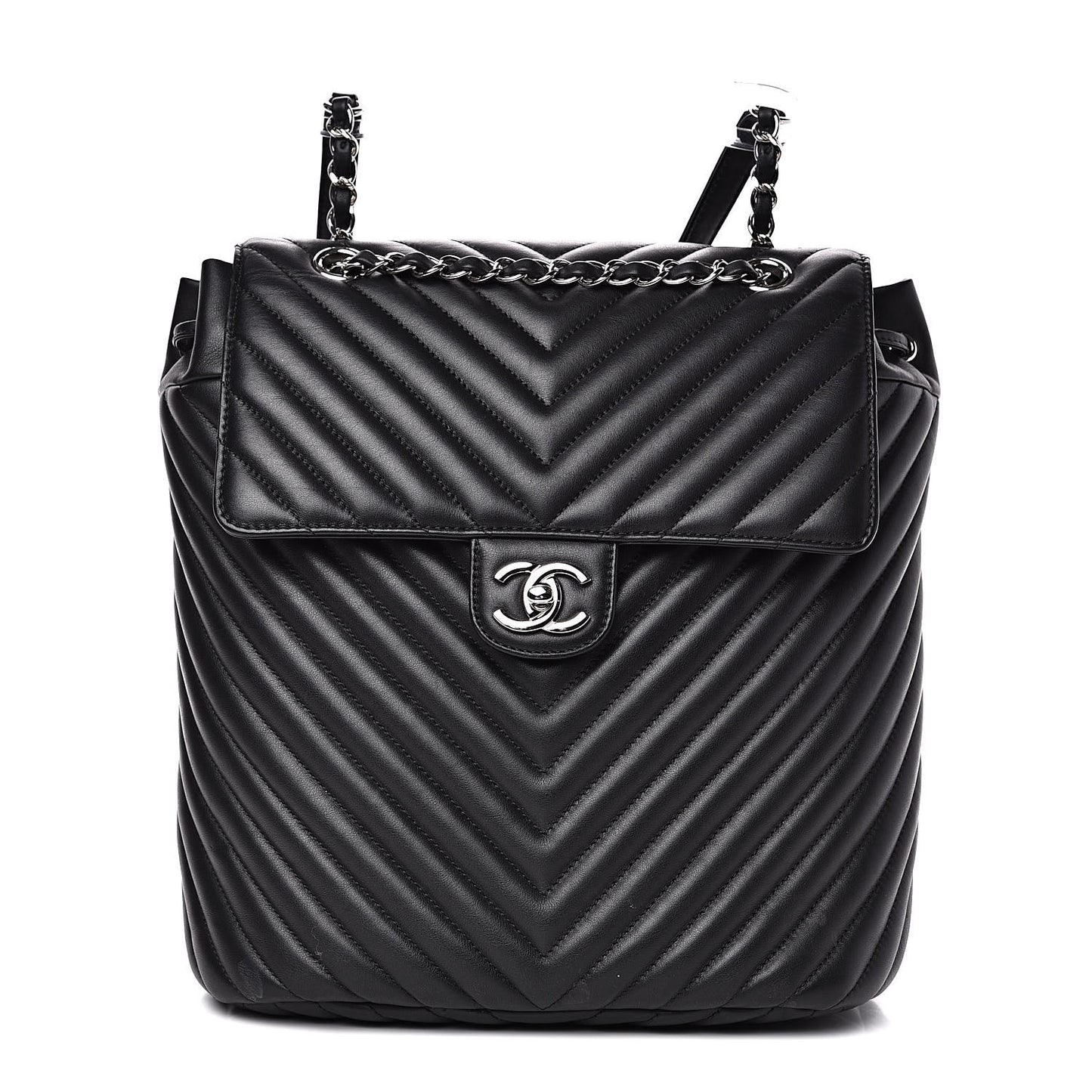 Calfskin Chevron Quilted Large Urban Spirit Backpack Black