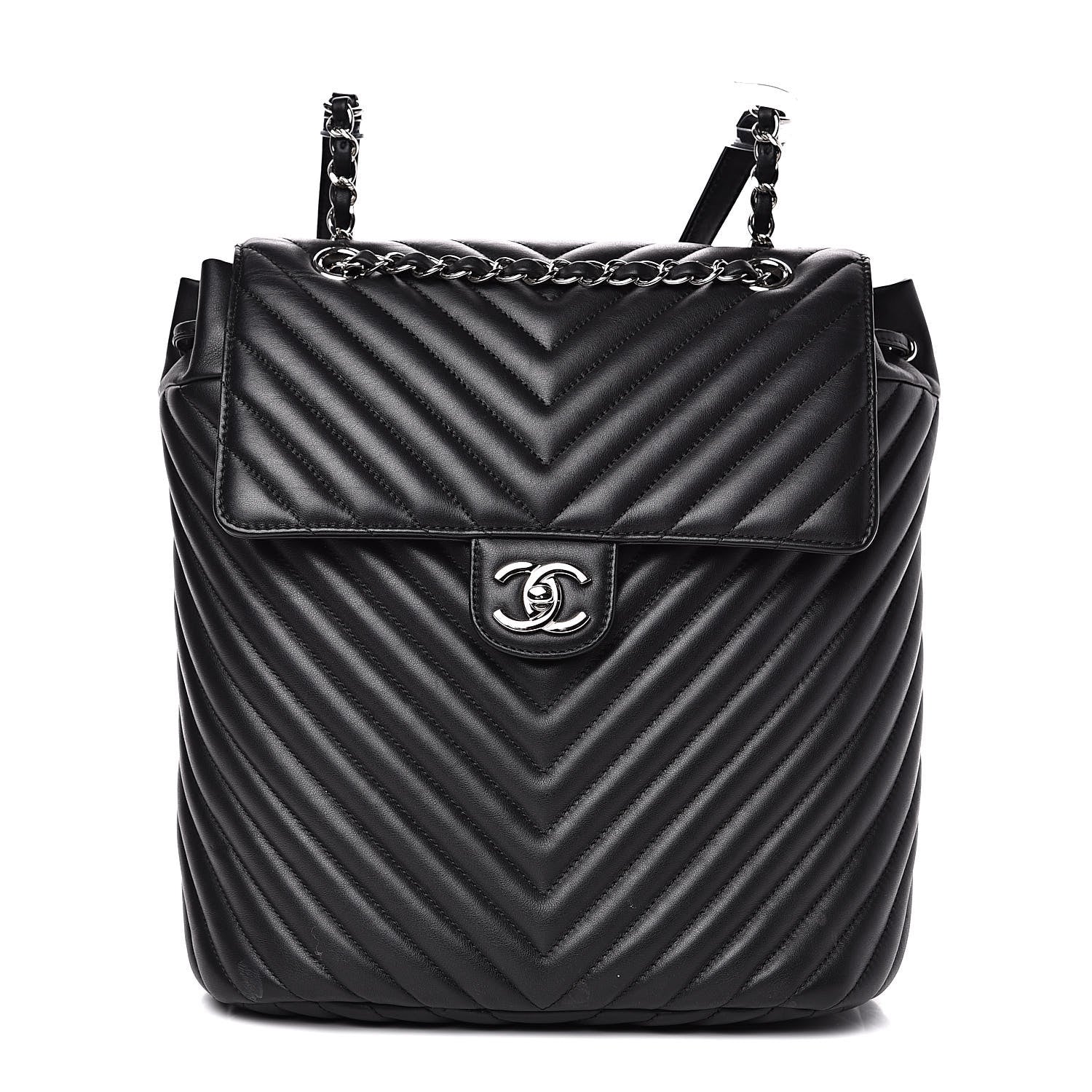 Chanel Calfskin Chevron Quilted Large Urban Spirit Backpack Black 1 of 15