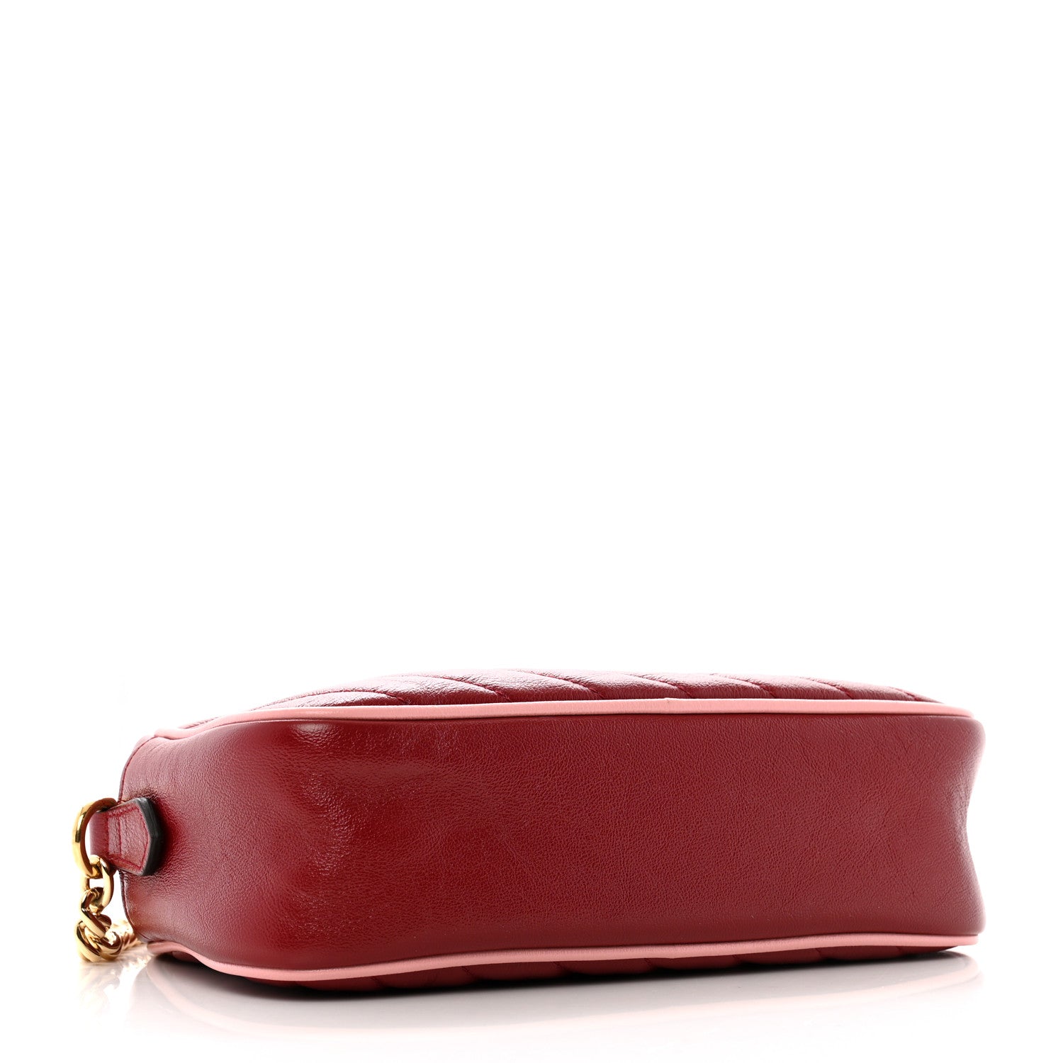 Gucci Azalea Calfskin Enamel Matelasse Diagonal Small Torchon GG Marmont Chain Shoulder Bag New Cherry Red Wild Rose 4 of 12