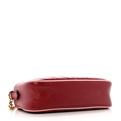 Gucci Azalea Calfskin Enamel Matelasse Diagonal Small Torchon GG Marmont Chain Shoulder Bag New Cherry Red Wild Rose 4 of 12