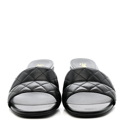 Chanel Lambskin Quilted CC Mules Sandals 39 Black 3 of 10