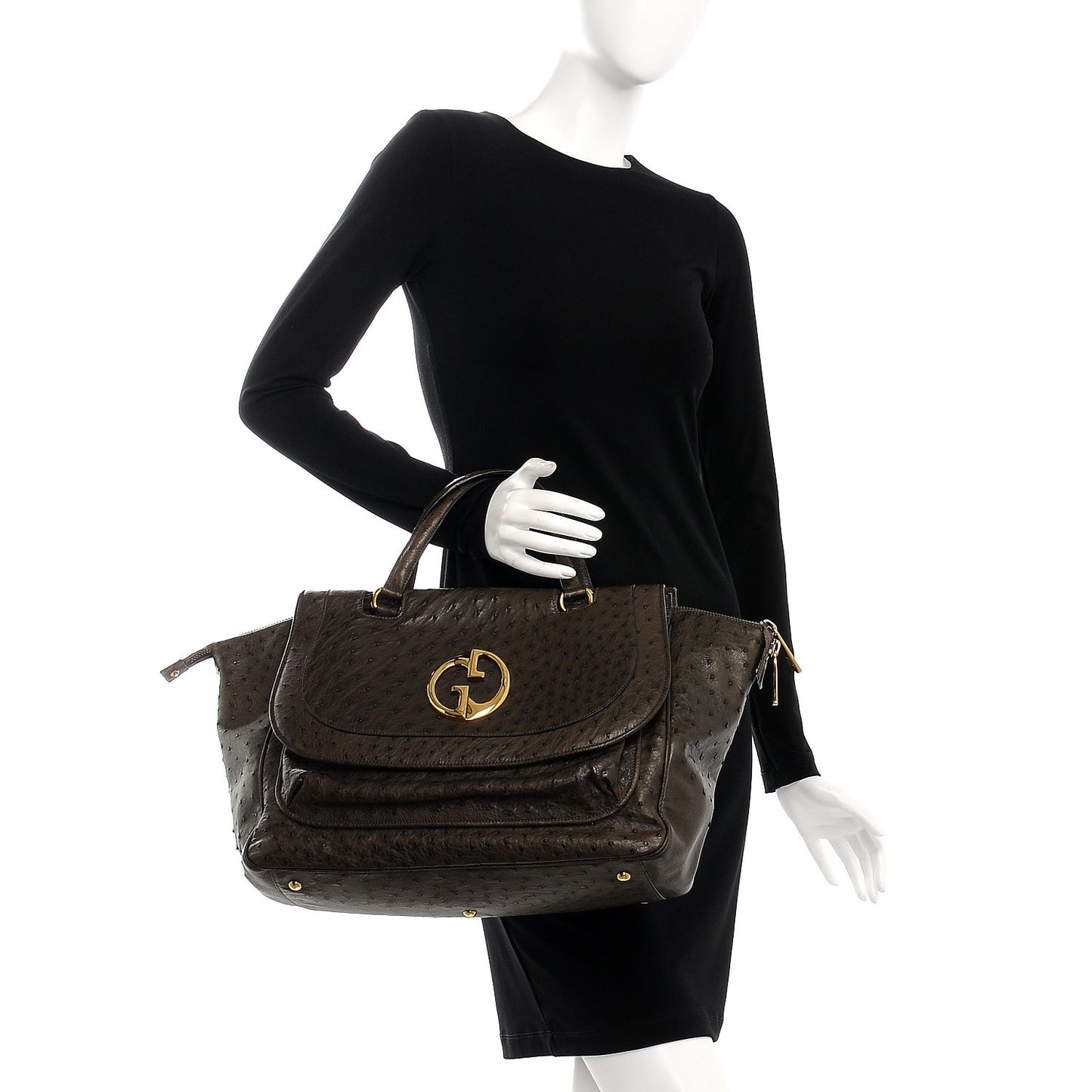 Ostrich Medium 1973 Top Handle Satchel Brown