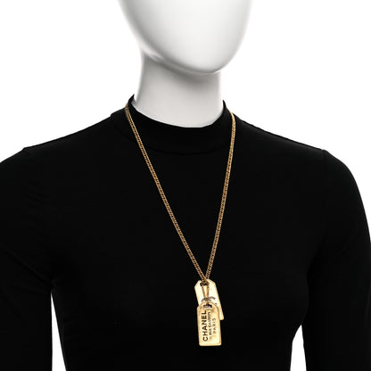 Chanel ID Dog Tag Charm Necklace Gold 2 of 5