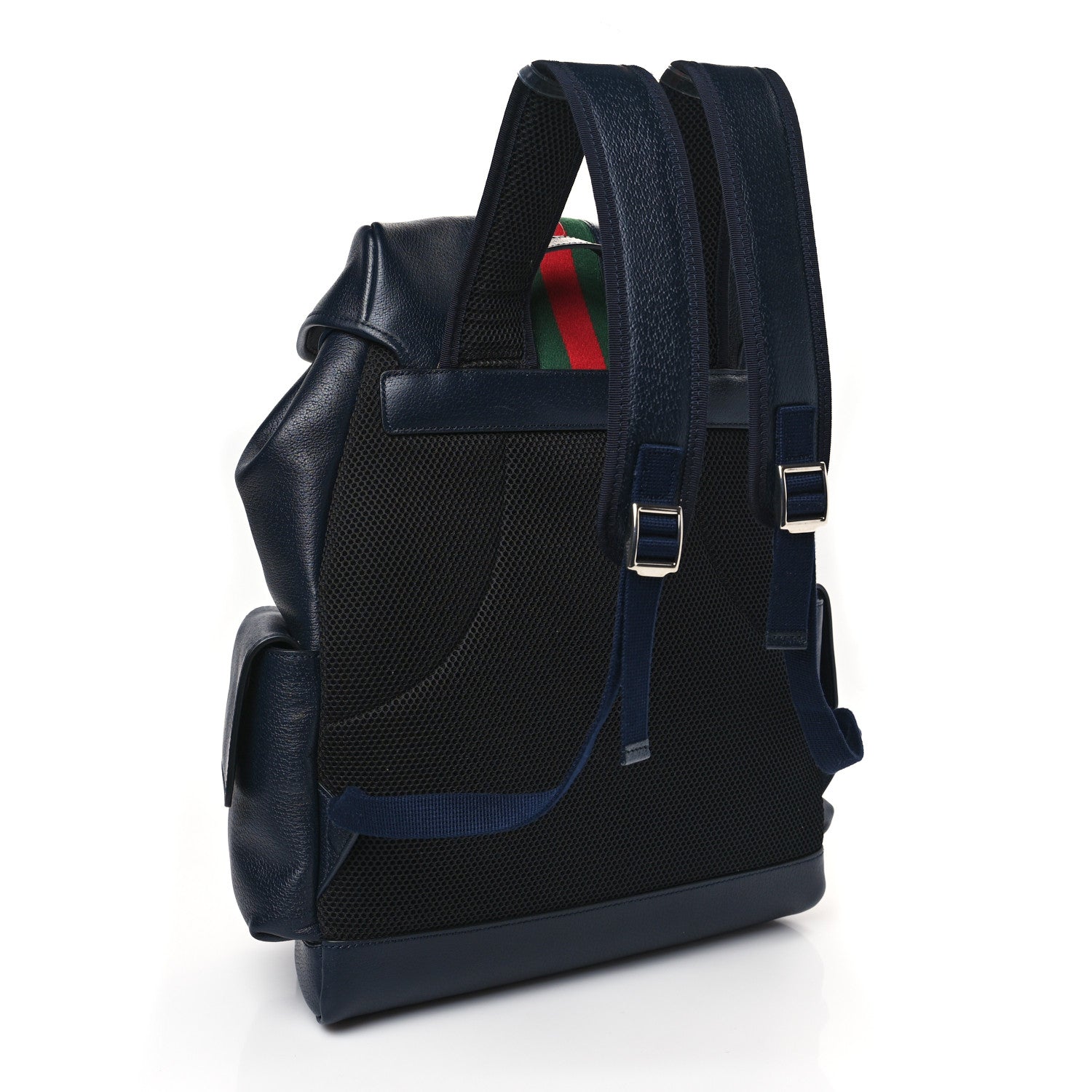 Gucci Grained Calfskin Medium Ophidia Double Buckle Backpack Blue 3 of 8
