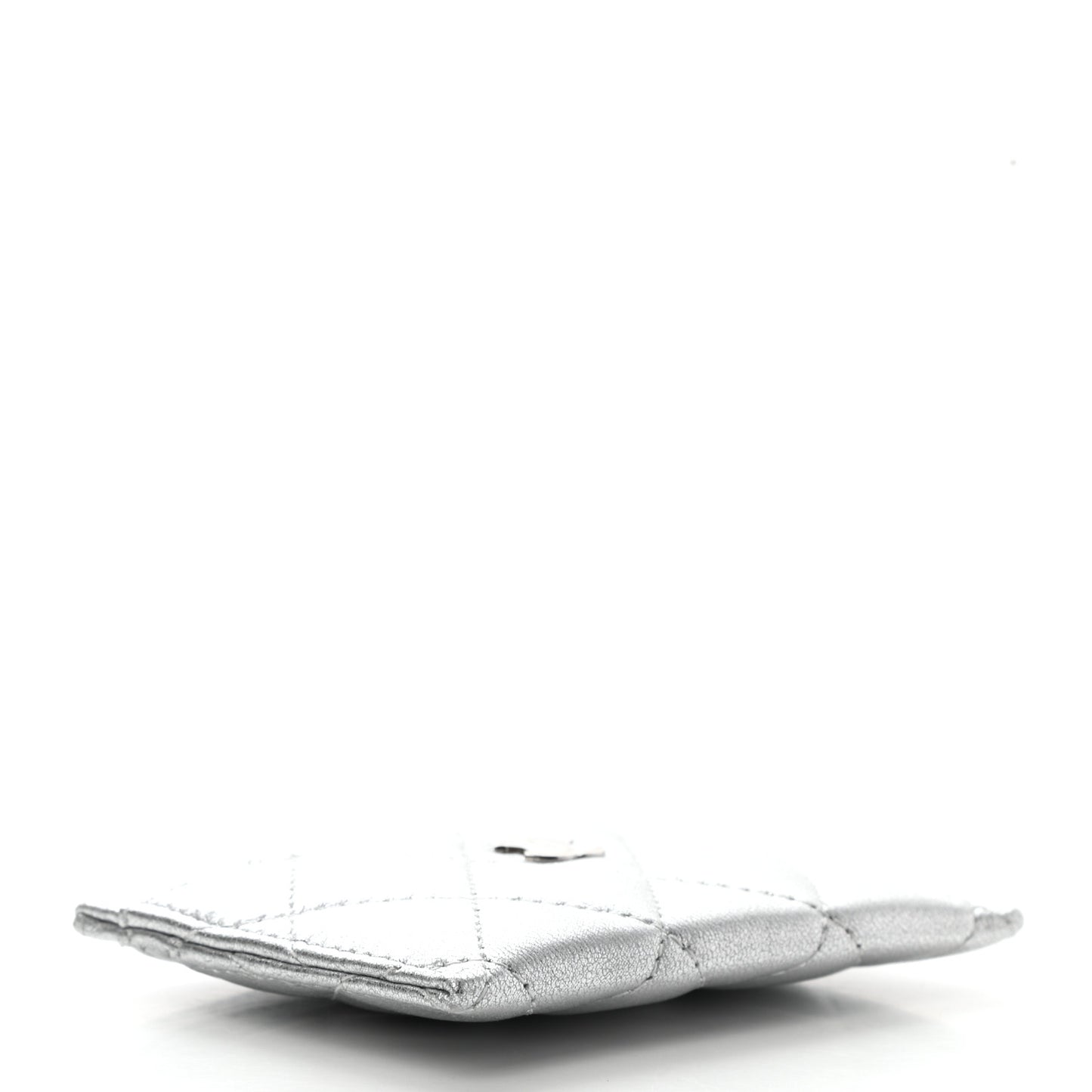 Metallic Lambskin Quilted Card Holder Silver