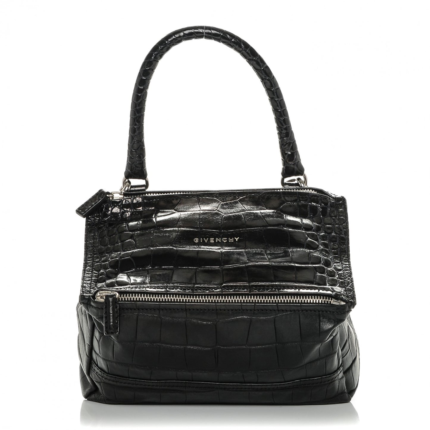 Calfskin Crocodile Embossed Small Pandora Black