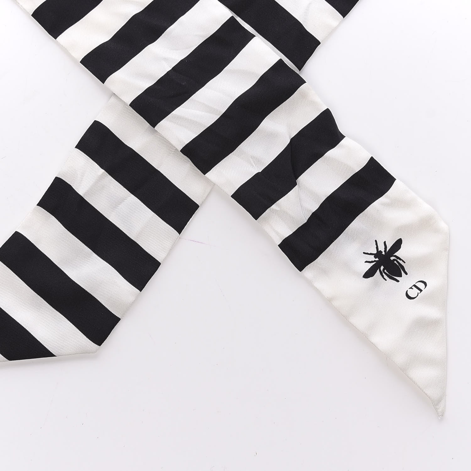 Christian Dior Silk Striped Mitzah Scarf White Black 4 of 5