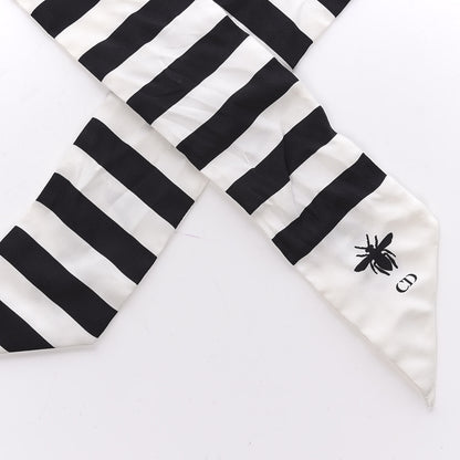 Christian Dior Silk Striped Mitzah Scarf White Black 4 of 5