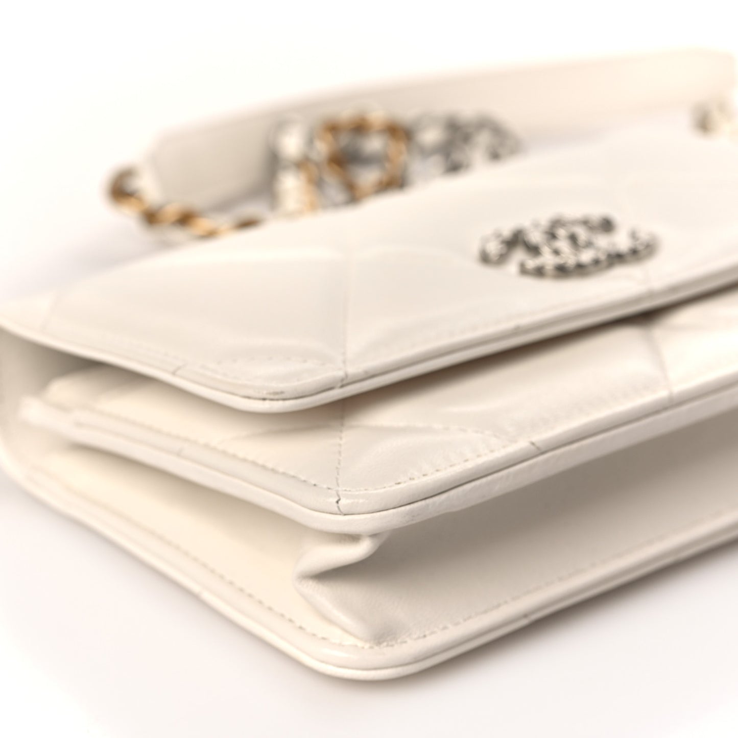 Lambskin Quilted Chanel 19 Wallet On Chain WOC White