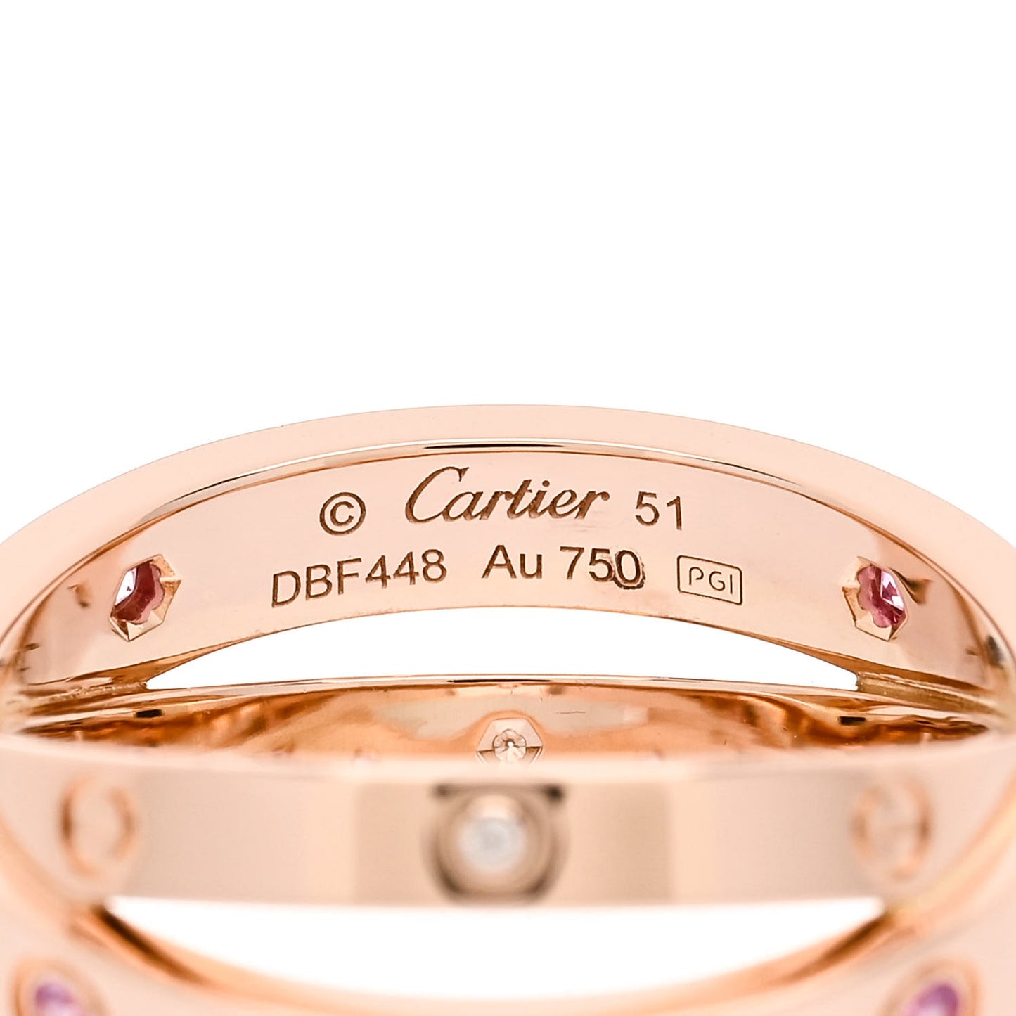 18K Pink Gold Diamond Pink Sapphire LOVE Ring 51 5.75