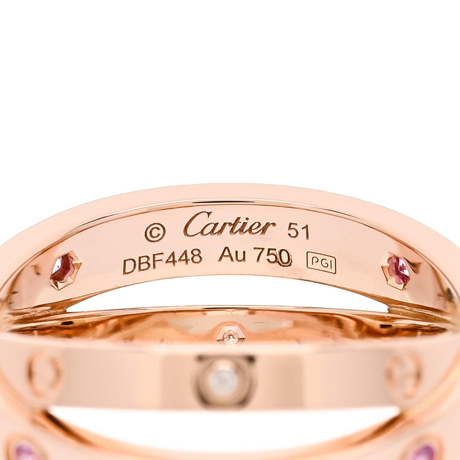 Cartier 18K Pink Gold Diamond Pink Sapphire LOVE Ring 51 5.75 4 of 4
