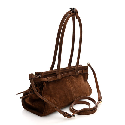Prada Suede Triangle Medium Bonnie Shoulder Bag Cacao 3 of 9