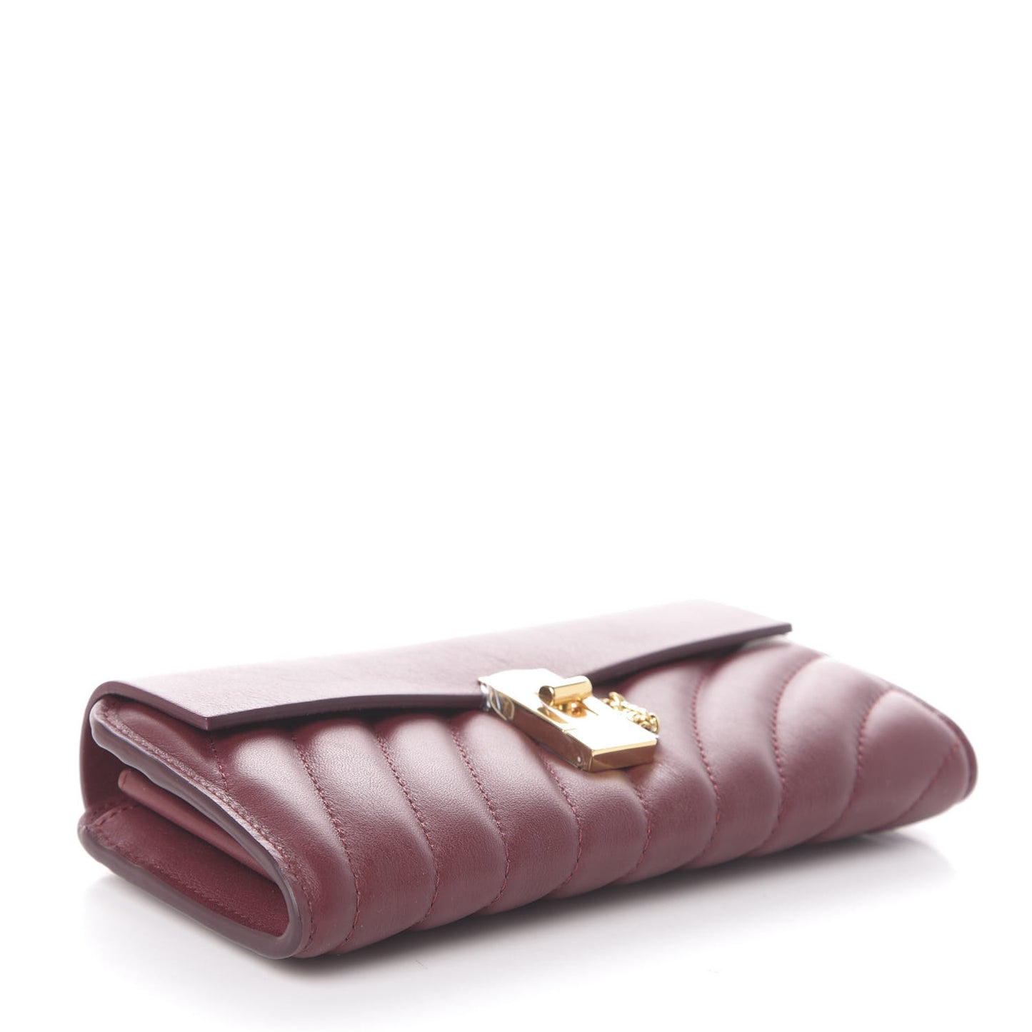 Calfskin Drew Long Wallet with Flap Plum Purple