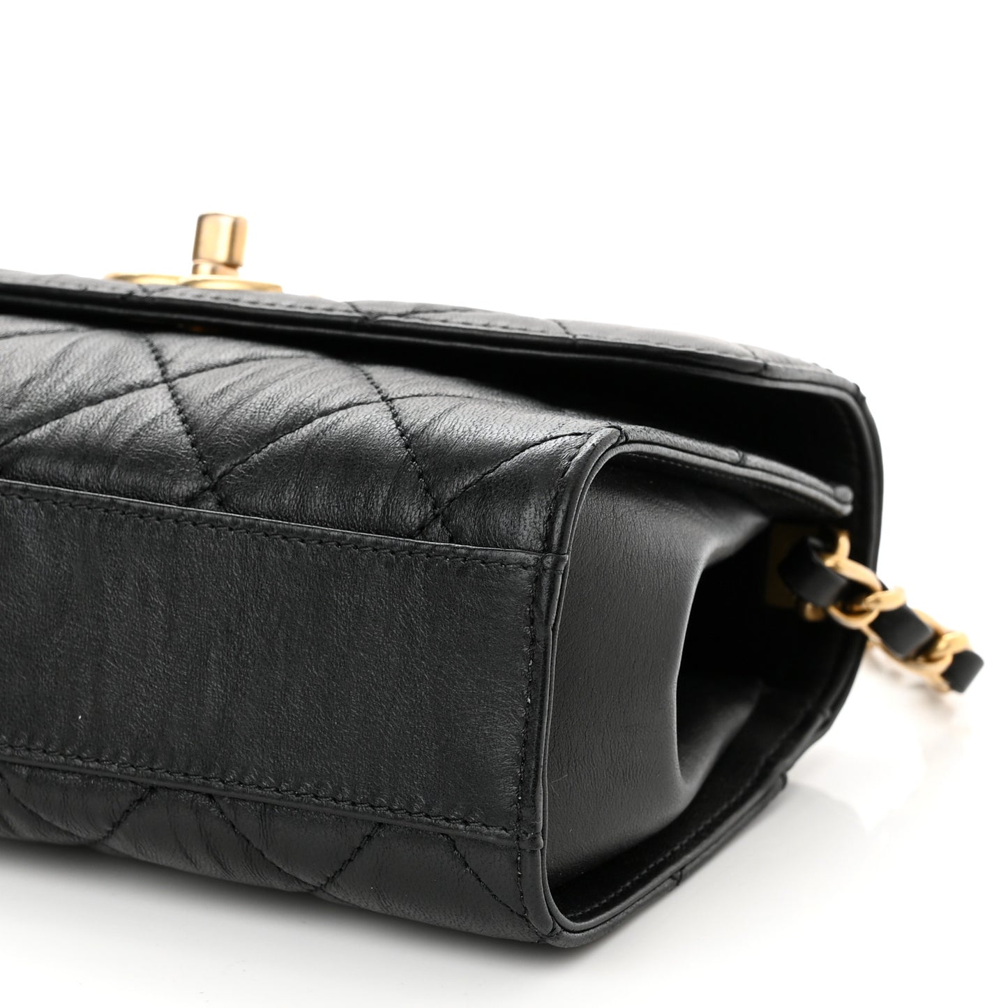 Crumpled Lambskin Quilted Mini CC Links Top Handle Flap Black