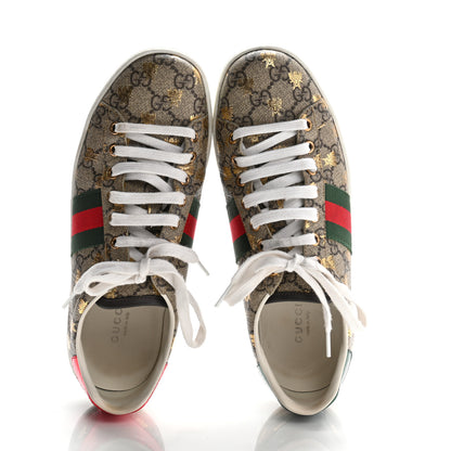 Gucci GG Supreme Monogram Bees Ayers Web Womens Ace Sneakers 37.5 Beige Oro Green Red 2 of 10