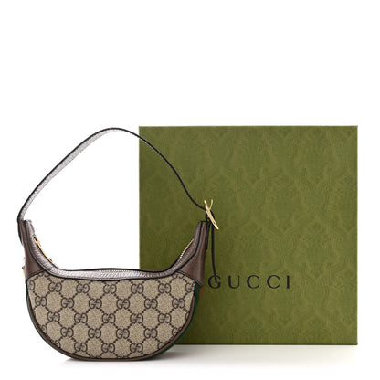 Gucci GG Supreme Monogram Textured Calfskin Web Mini Ophidia Half Moon Hobo Beige Ebony New Acero 11 of 11