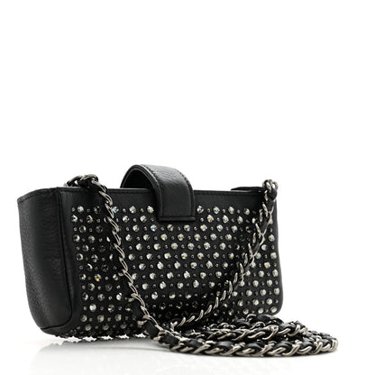 Chanel Calfskin Strass Studded Mini Phone Holder Clutch Black 3 of 13