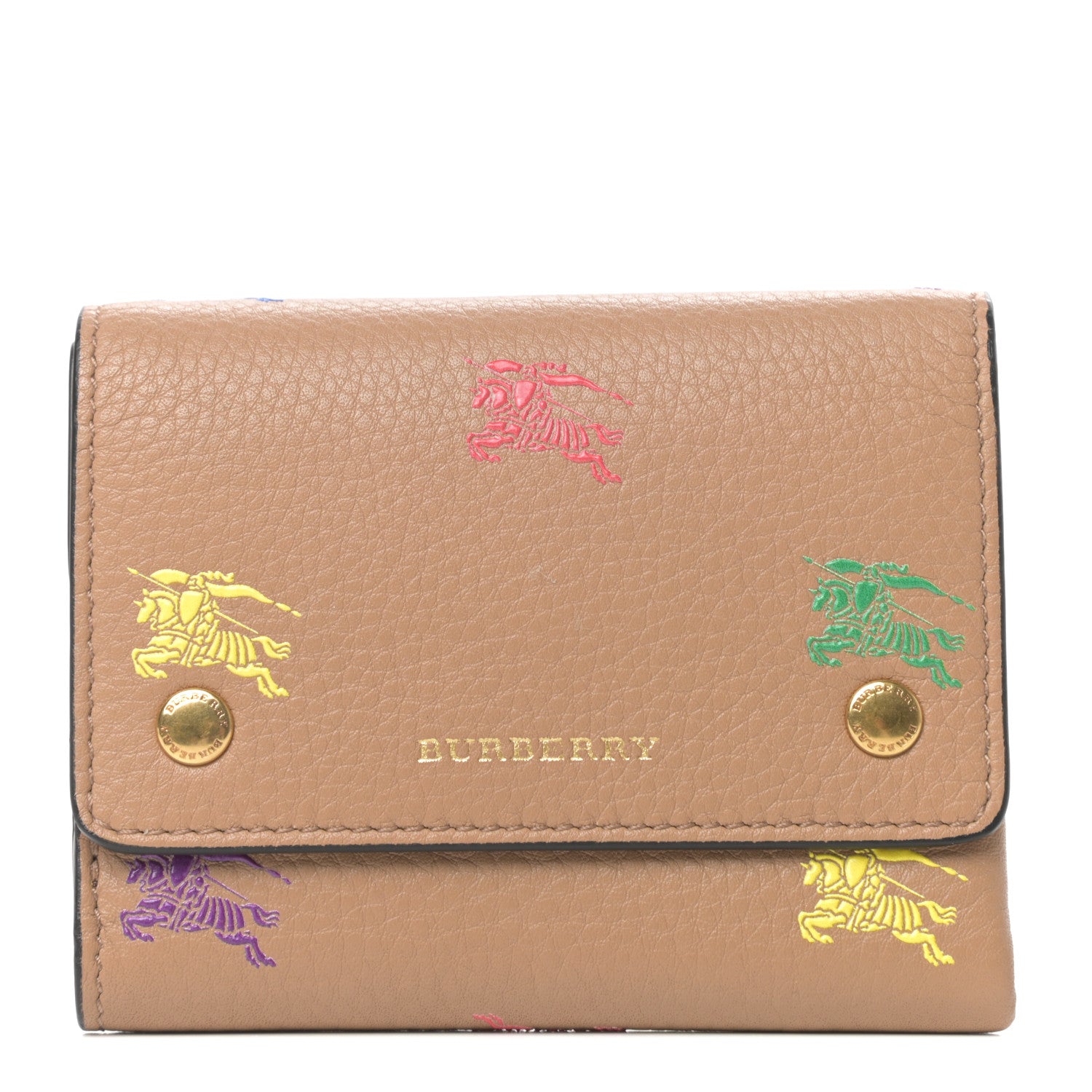 Burberry Grained Calfskin EKD Tri-Fold Compact Wallet Light Camel 1 of 6