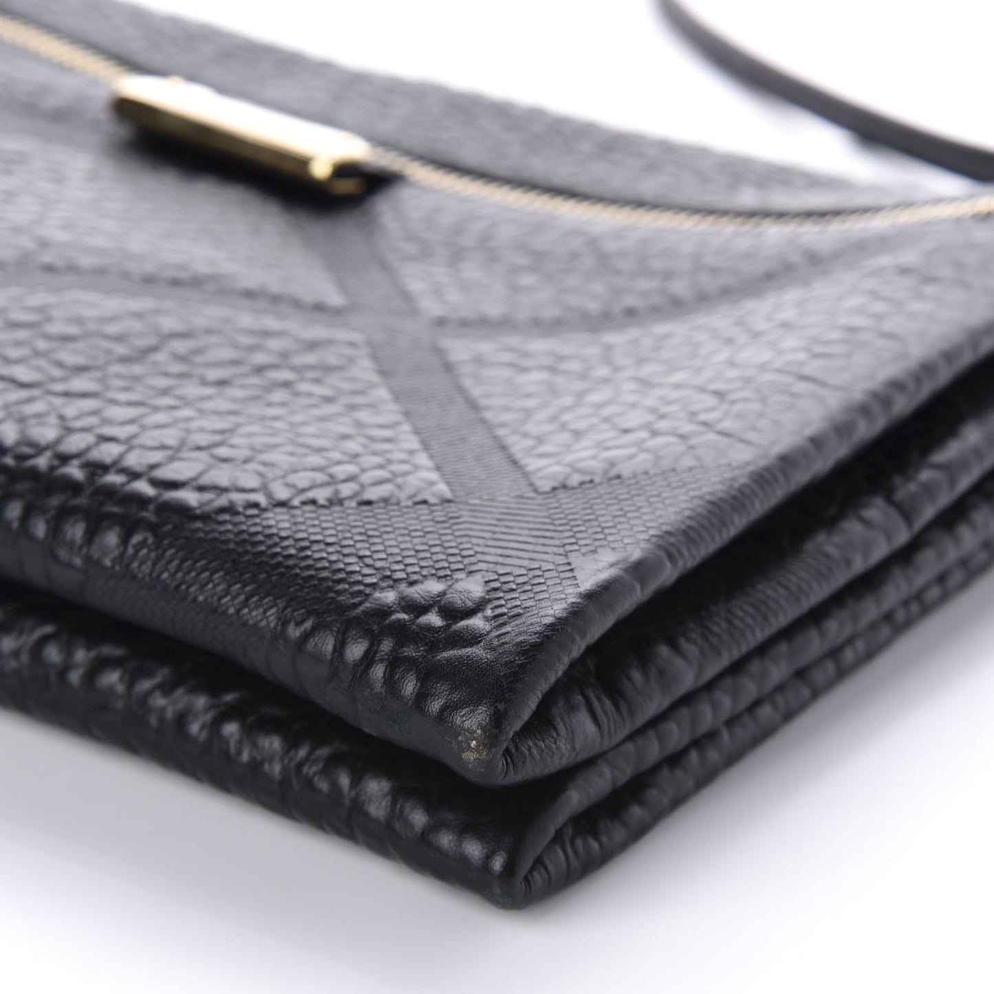 Signature Grain Calfskin Check Embossed Medium Balmoral Clutch Bag Black