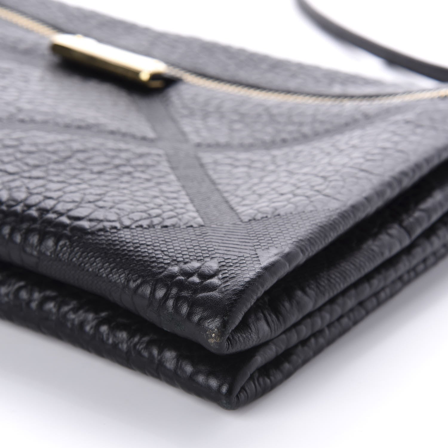 Burberry Signature Grain Calfskin Check Embossed Medium Balmoral Clutch Bag Black 7 of 9