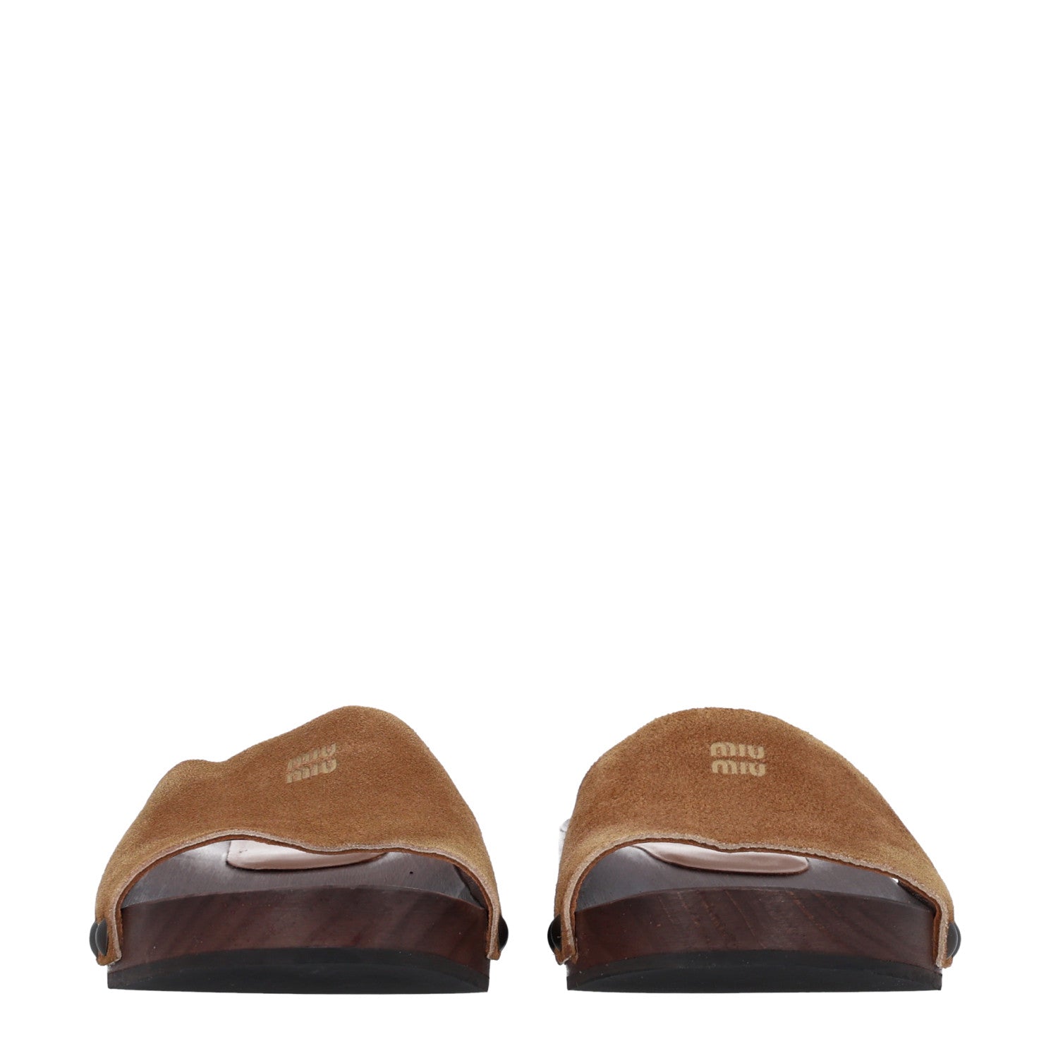 Miu Miu Suede Logo Slide Clogs 36 Cannella 3 of 10