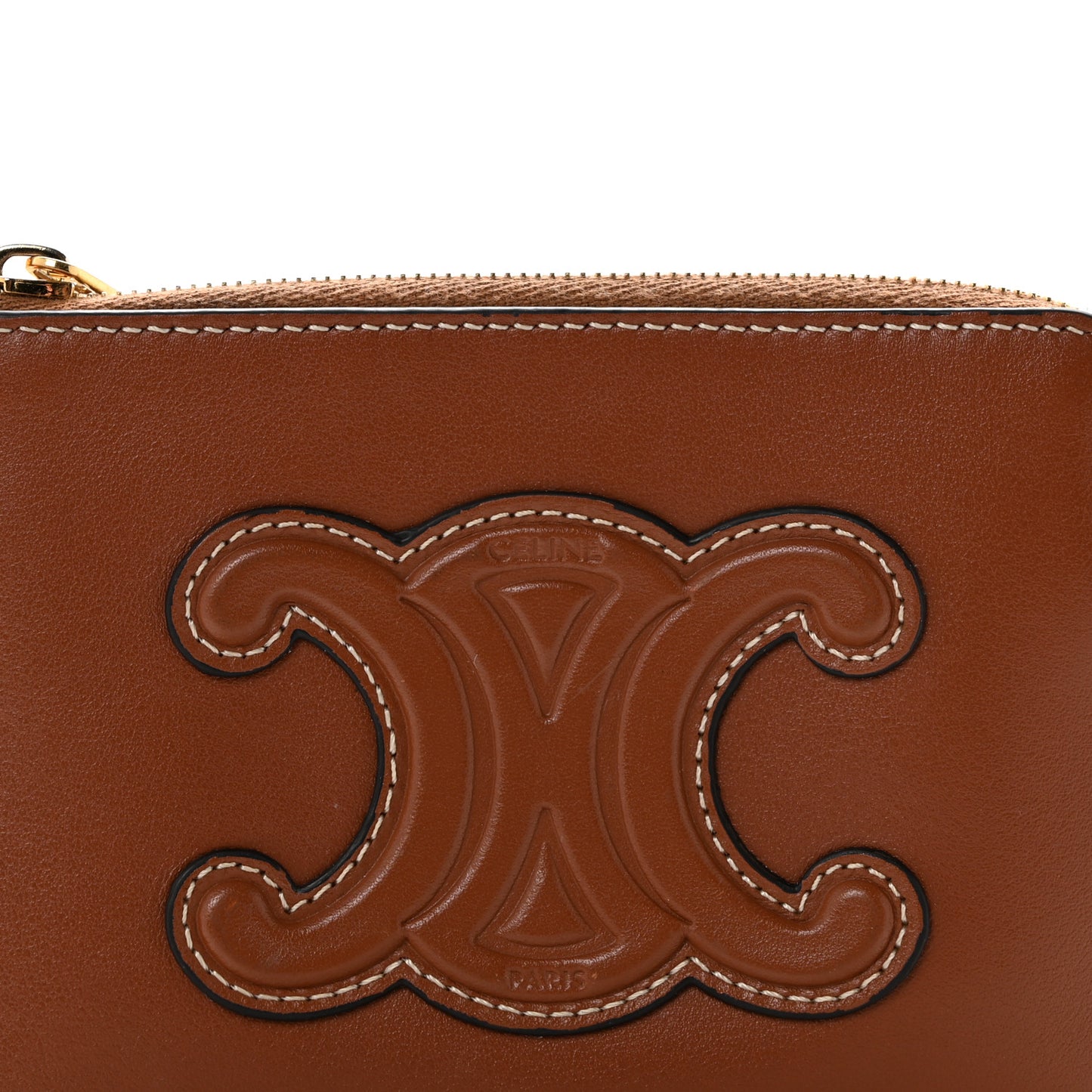 Smooth Calfskin Cuir Triomphe Coin and Card Pouch With Hook Tan