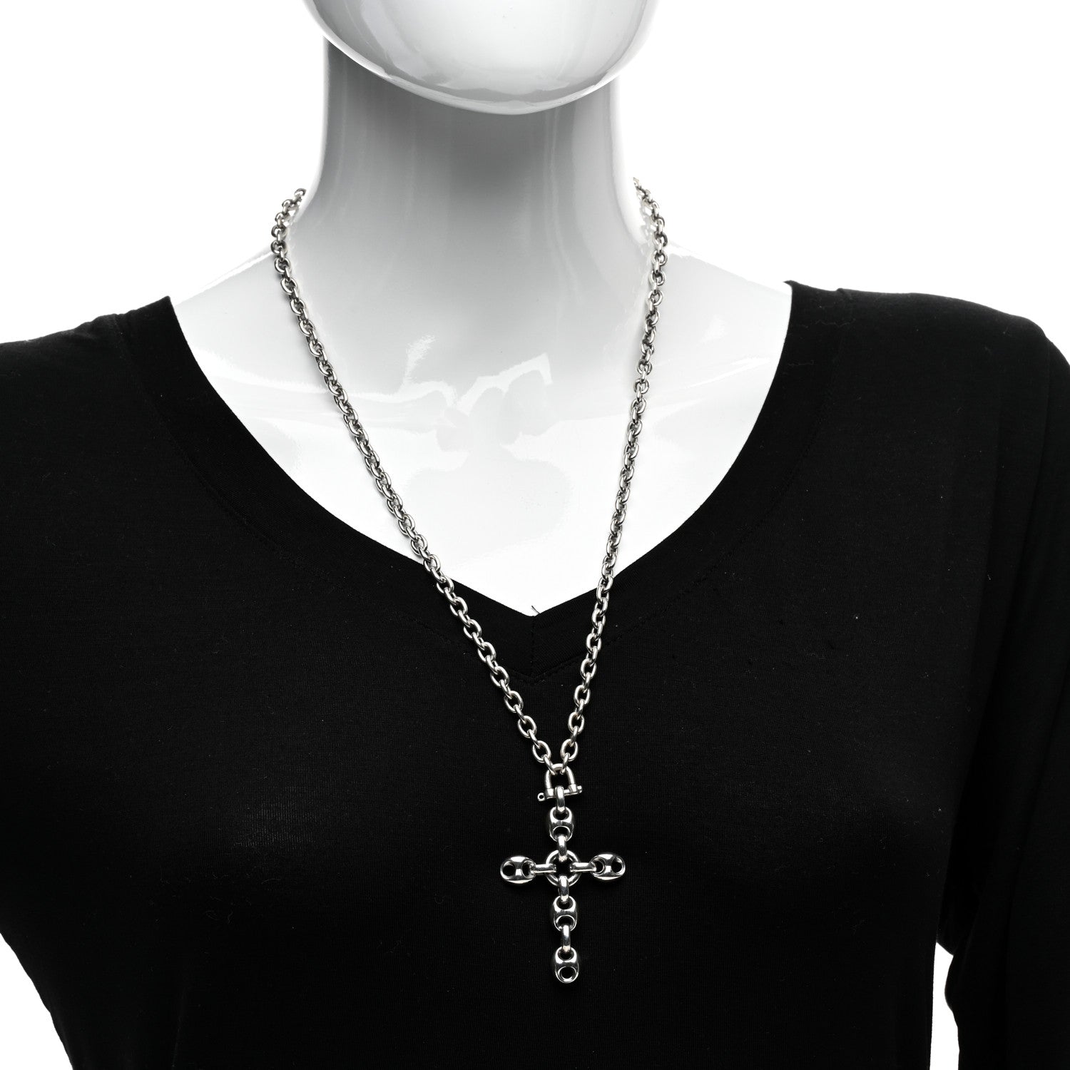 Gucci Sterling Silver Marina Link Cross Pendant Necklace 1337630