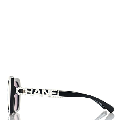 Chanel Acetate Strass Square Sunglasses 5422-B Black White 3 of 8