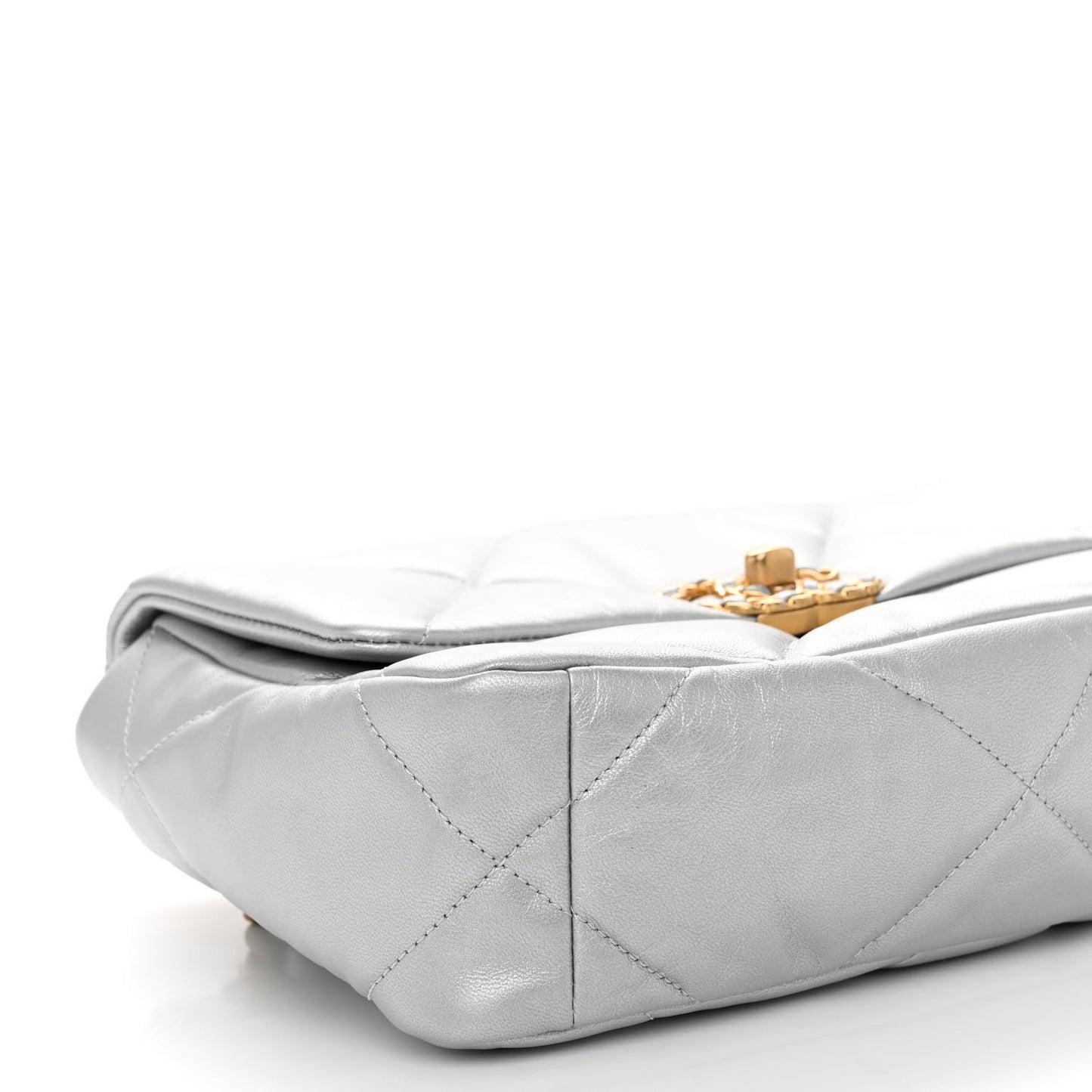 Metallic Goatskin Quilted Medium Chanel 19 Flap Silver