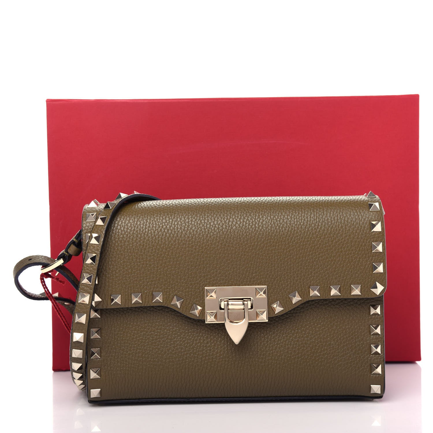 Valentino Garavani Pebbled Calfskin Medium Rockstud Flip Lock Crossbody Bag Lichen 10 of 11