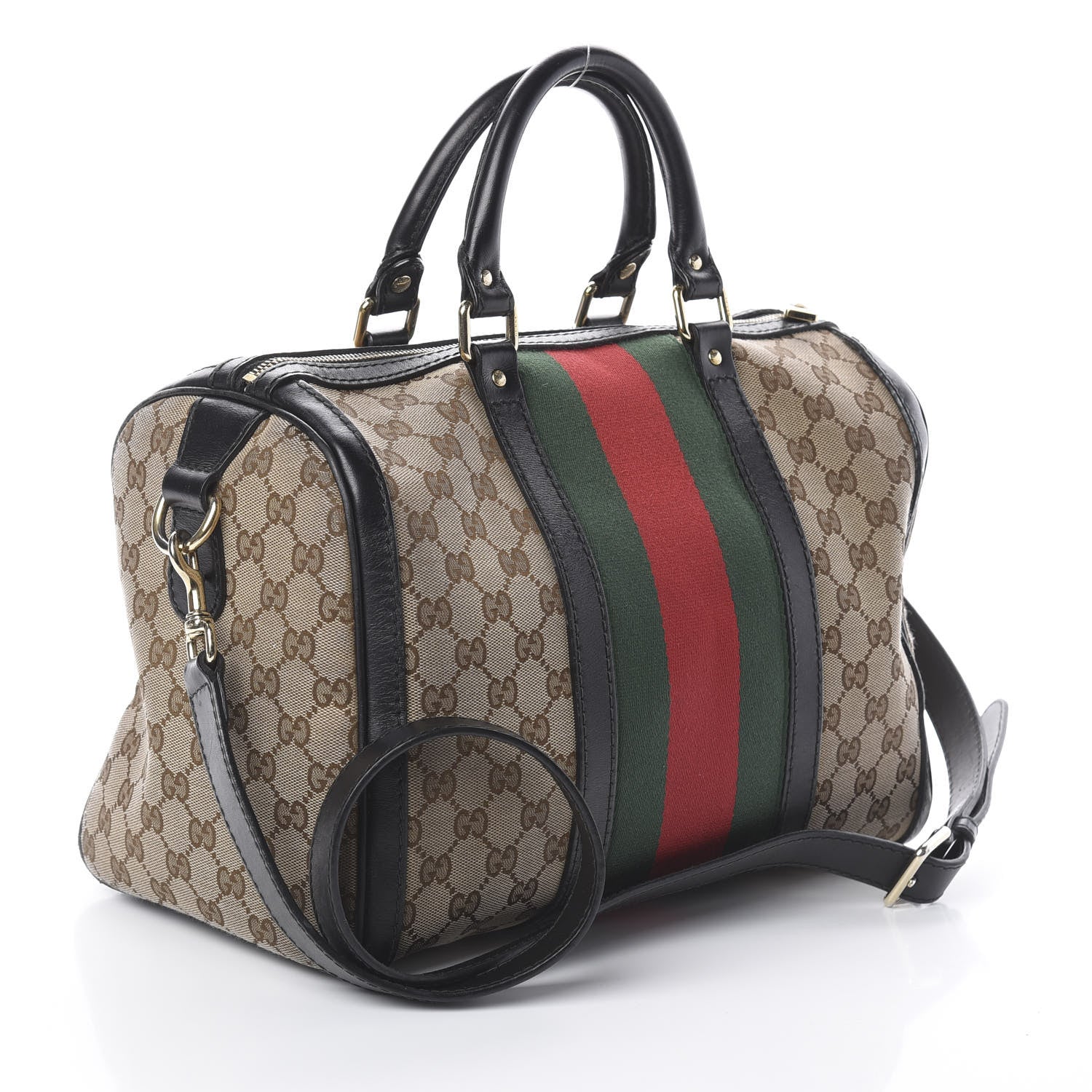 Gucci Monogram Vintage Web Medium Boston Dark Brown 2 of 10