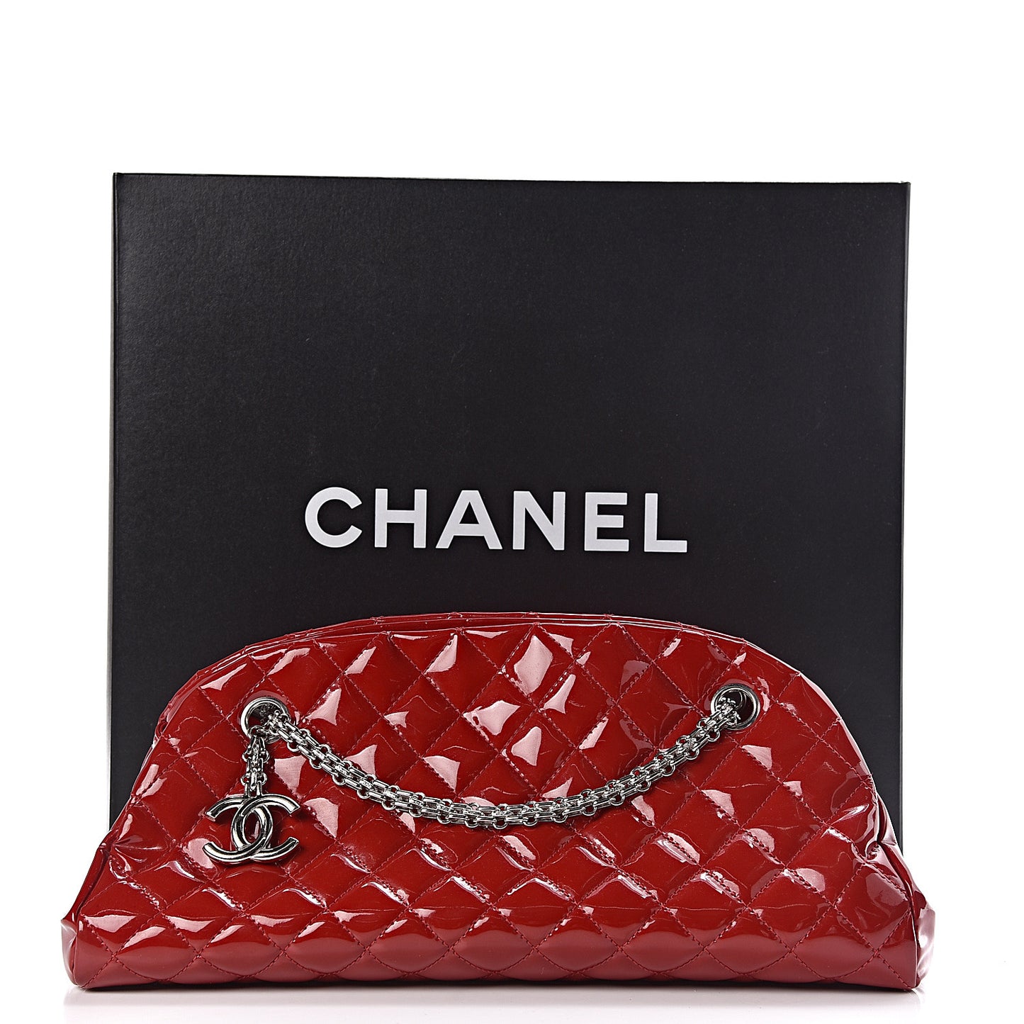 Patent Quilted Medium Just Mademoiselle Bowling Bag Red