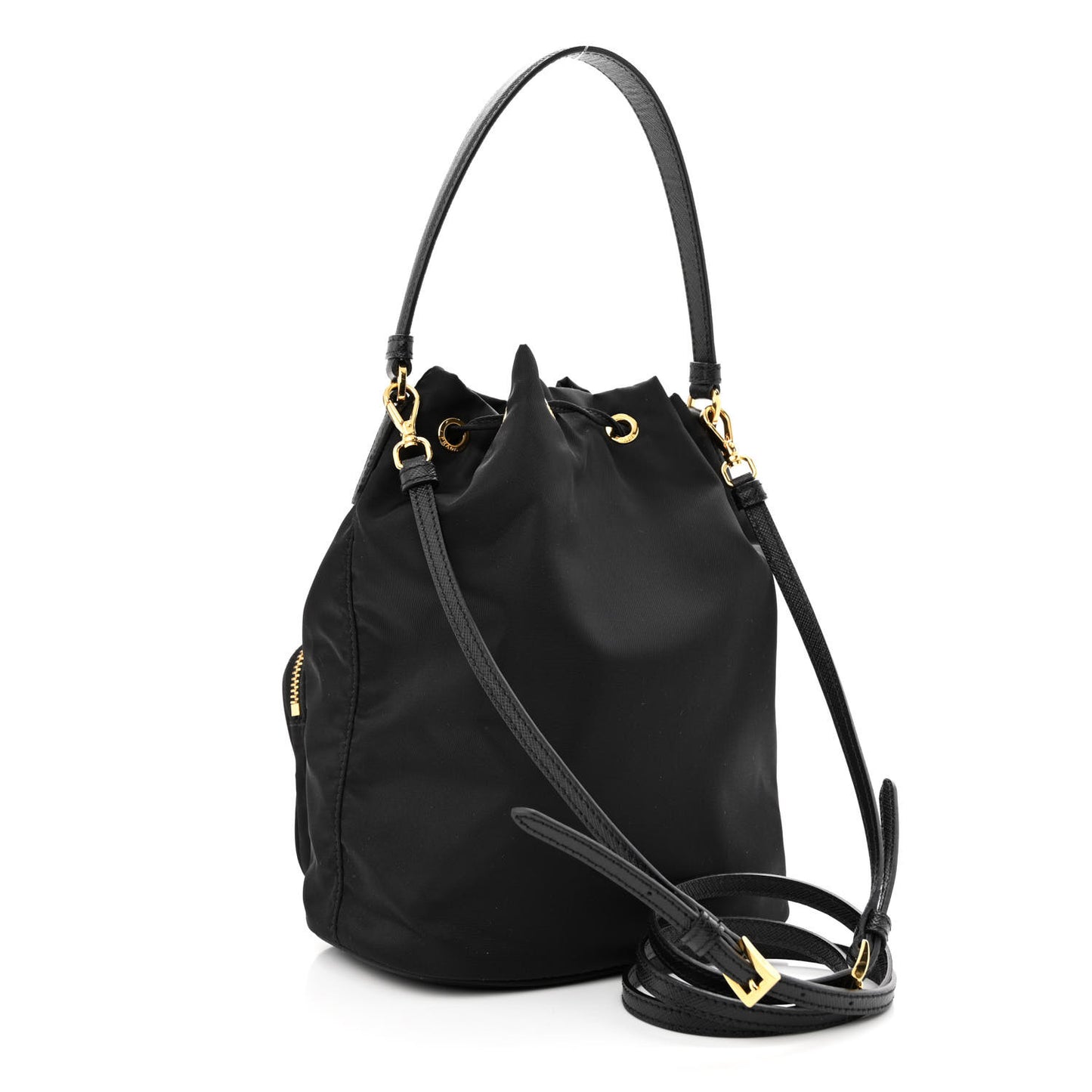 Saffiano Tessuto Nylon Mini Bucket Crossbody Bag Black