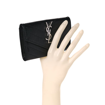 Saint Laurent Grain De Poudre Matelasse Chevron Small Monogram Envelope Wallet Black 2 of 12