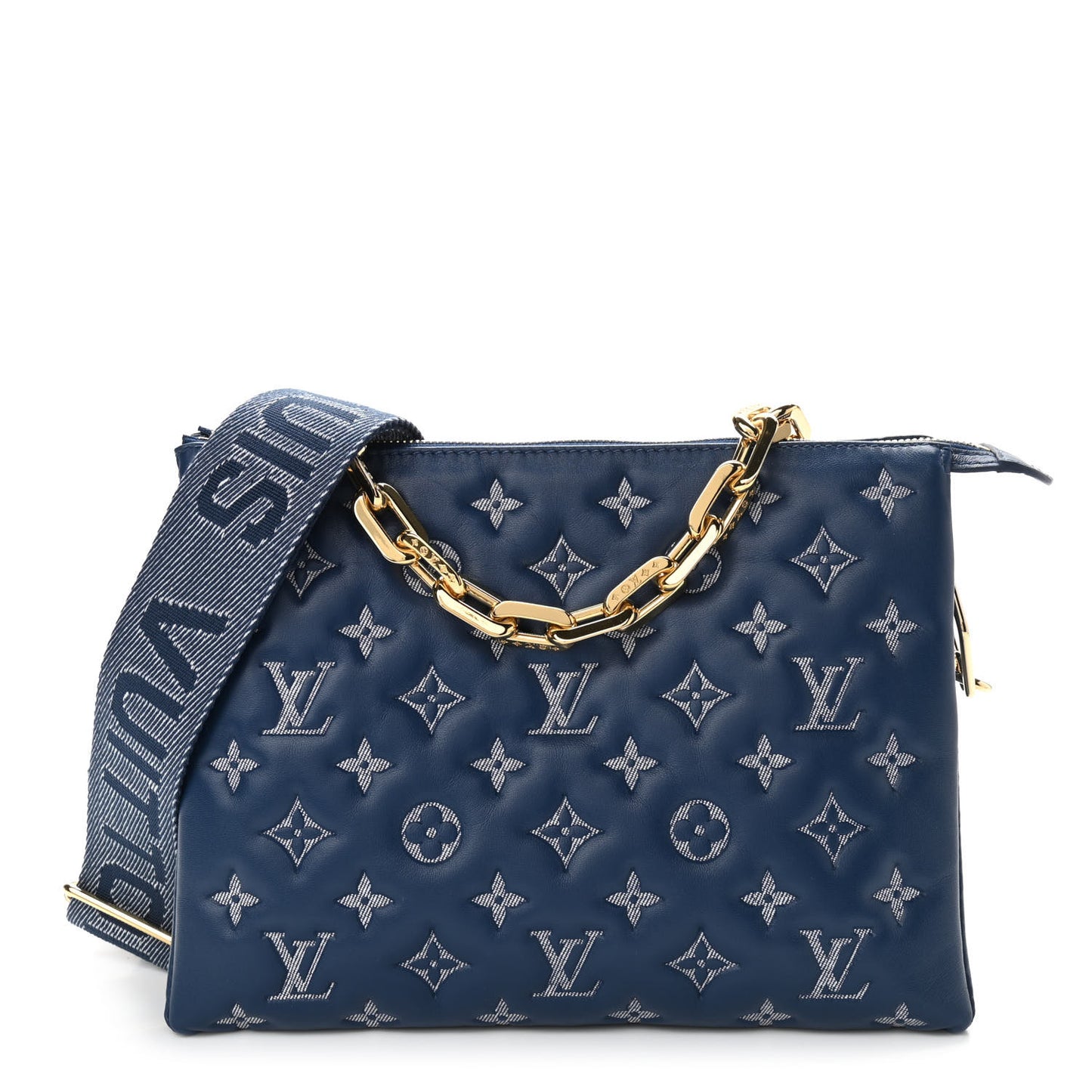 Lambskin Embossed Monogram Coussin PM Denim Blue