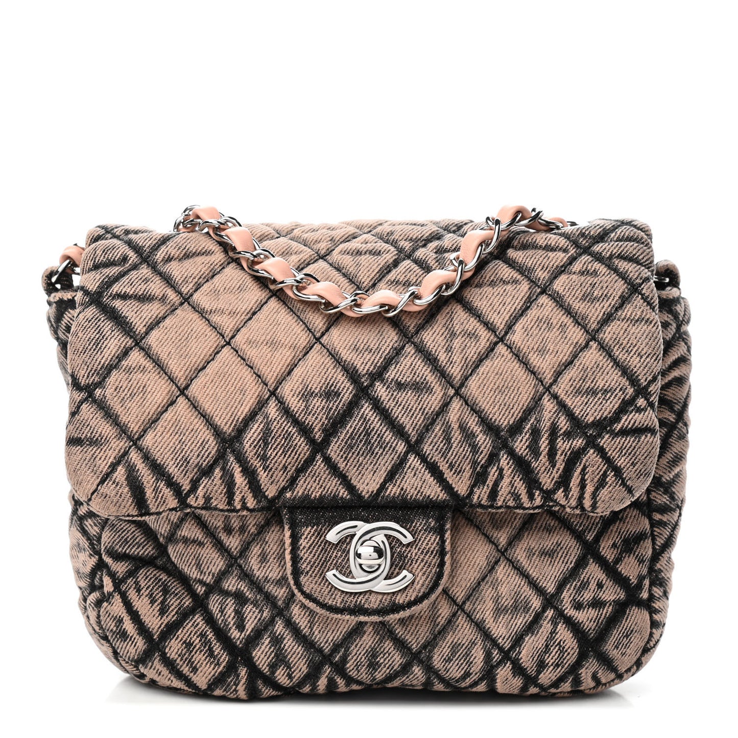 Washed Denim Quilted Small Denimpression Flap Rose Clair