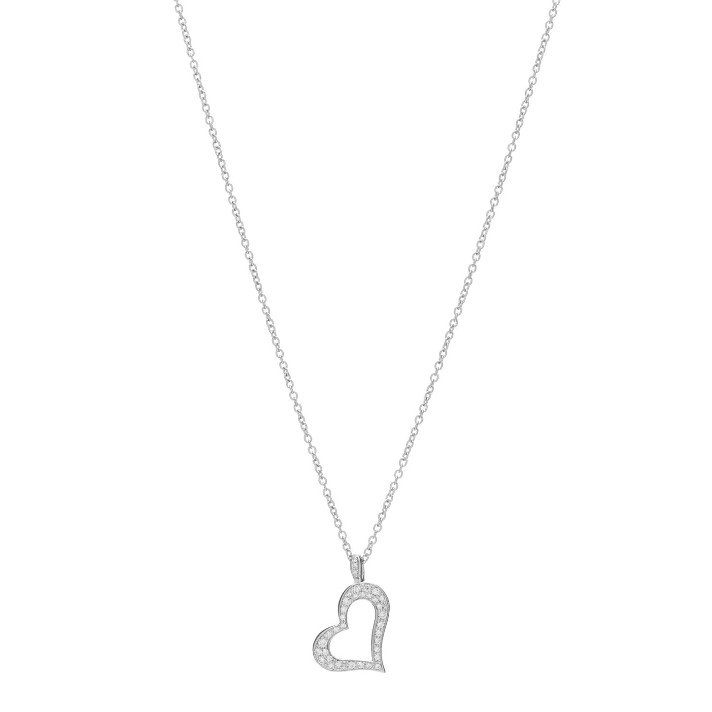 18K White Gold Diamond Heart Pendant Necklace