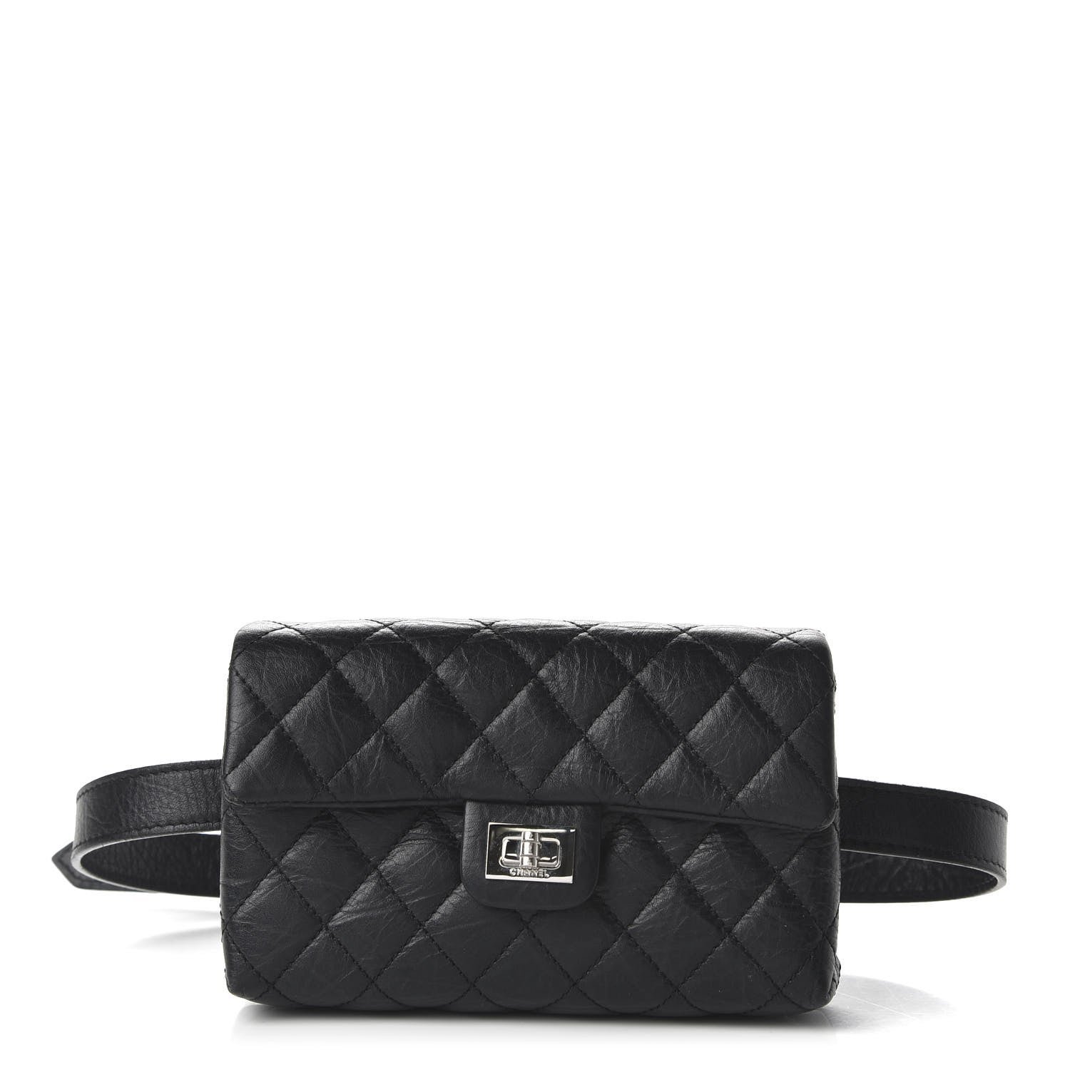 Chanel Aged Calfskin Quilted 2.55 Reissue Flap Belt Bag Clutch Black 1 of 9