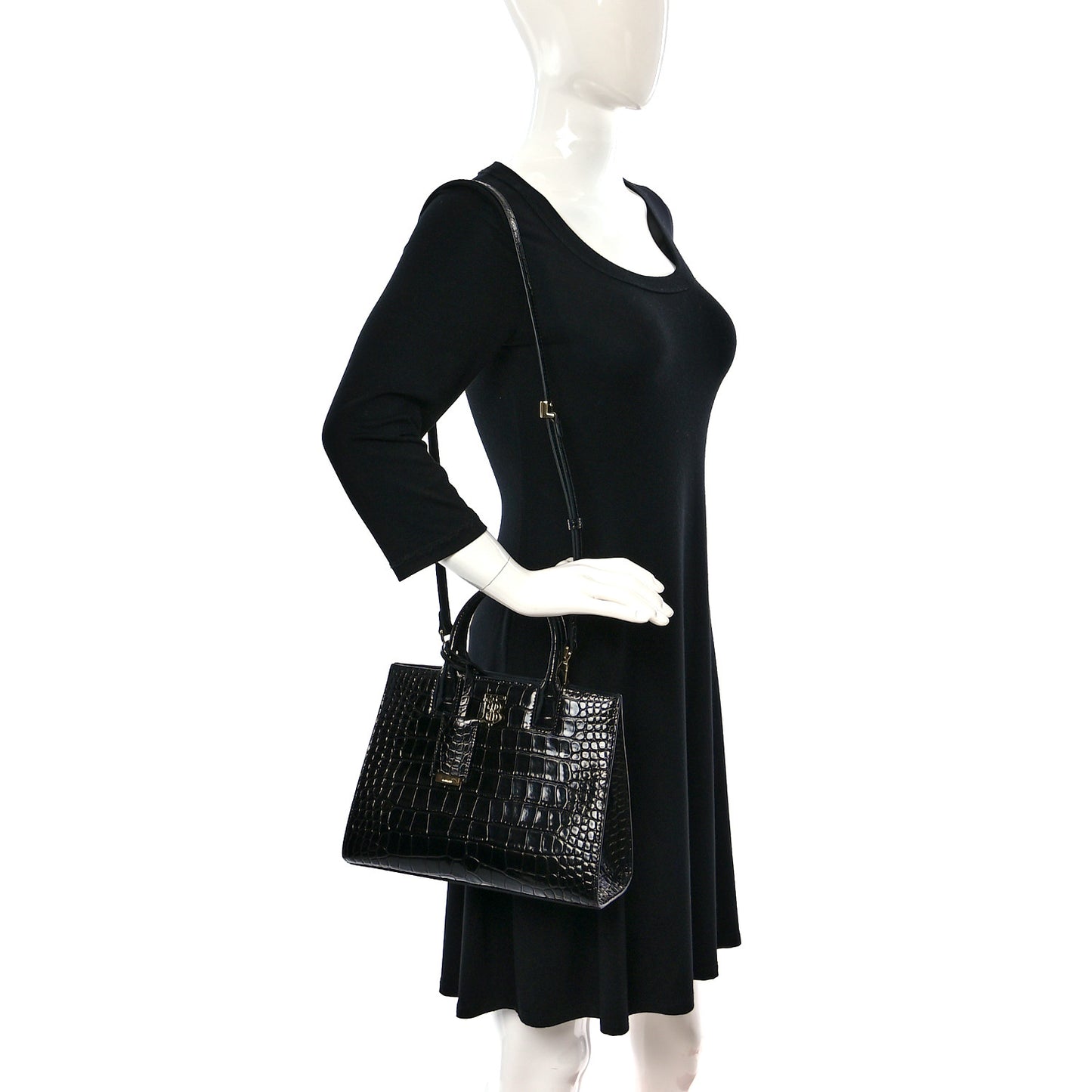 Crocodile Embossed Calfskin Mini Frances Tote Black