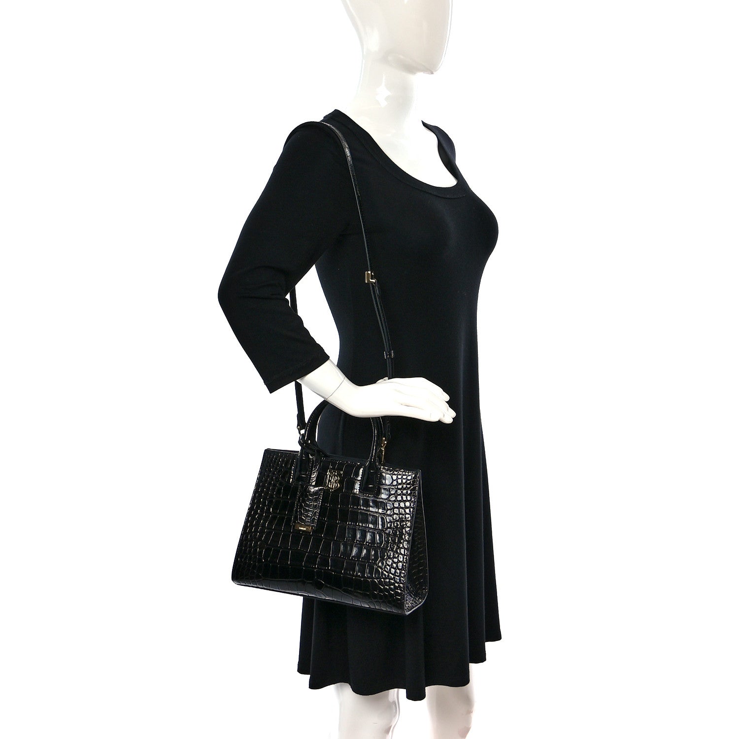 Burberry Crocodile Embossed Calfskin Mini Frances Tote Black 2 of 9