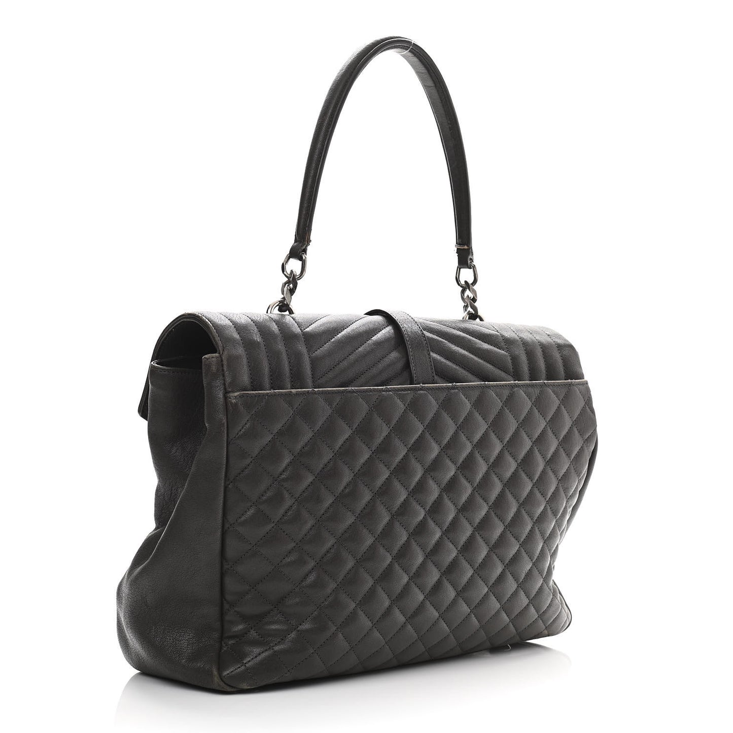 Sheepskin Tri-quilt Monogram Large College Satchel Black
