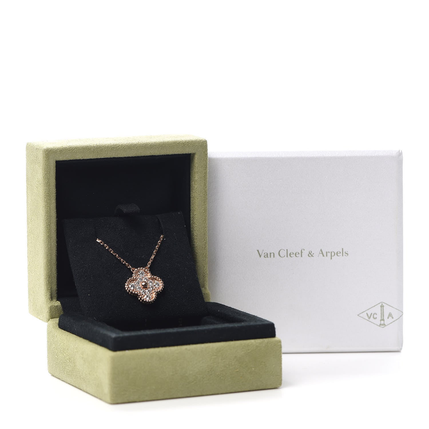 Van Cleef & Arpels 18K Rose Gold Diamond Vintage Alhambra Pendant Necklace 8 of 8